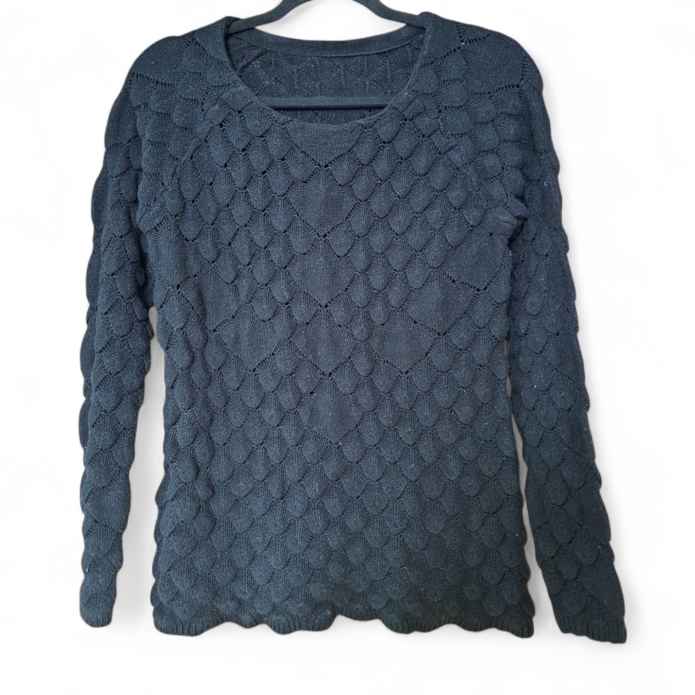 Black Textured Knit Sweater – V-Neck - S/M